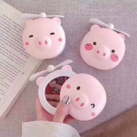 Usb Rechargeable Makeup Mirror Fan With Cute Led Light